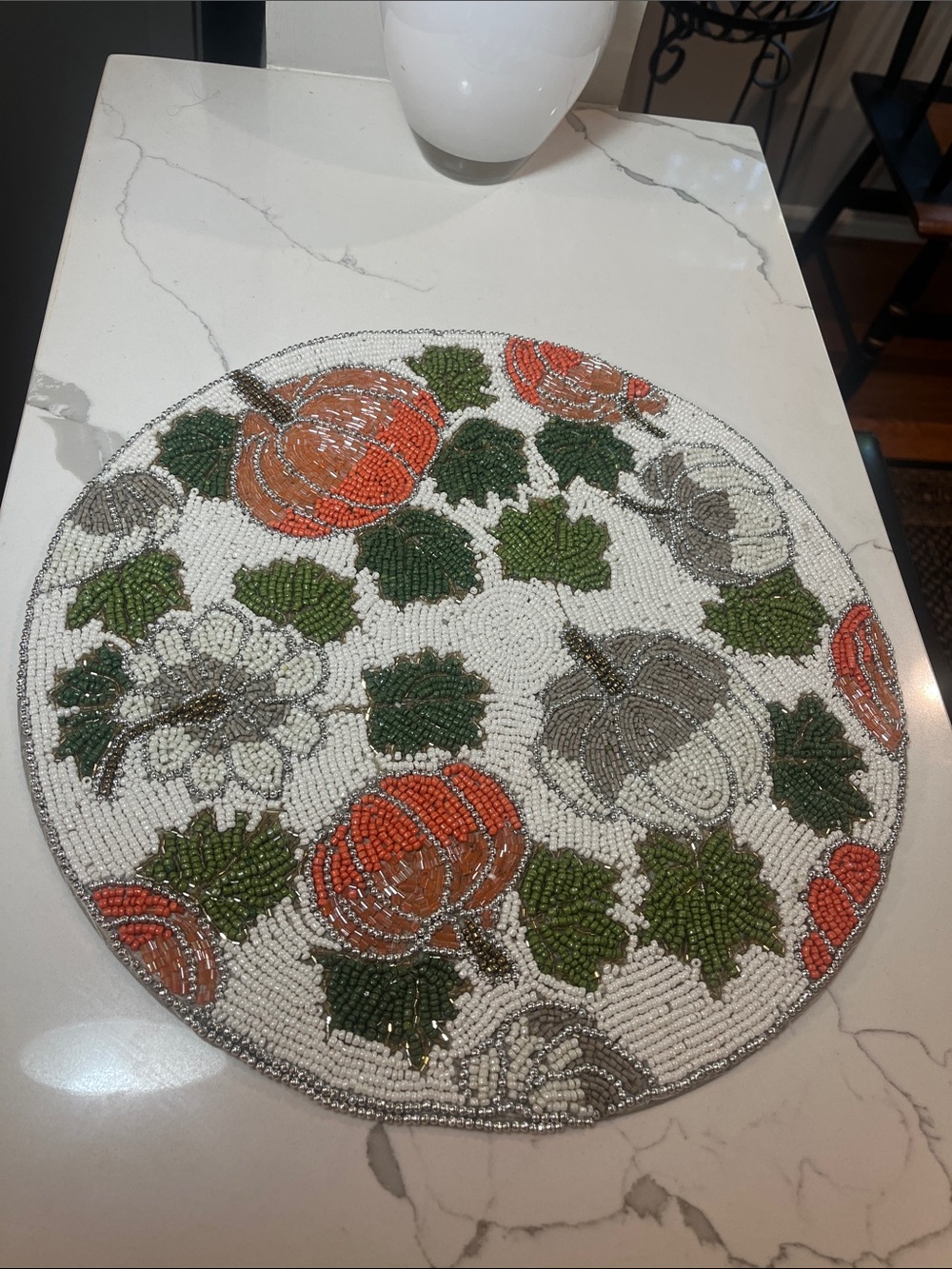 Tahari PUMPKIN Beaded Placemat Charger 14” Multicolor Fall Thanksgiving NEW